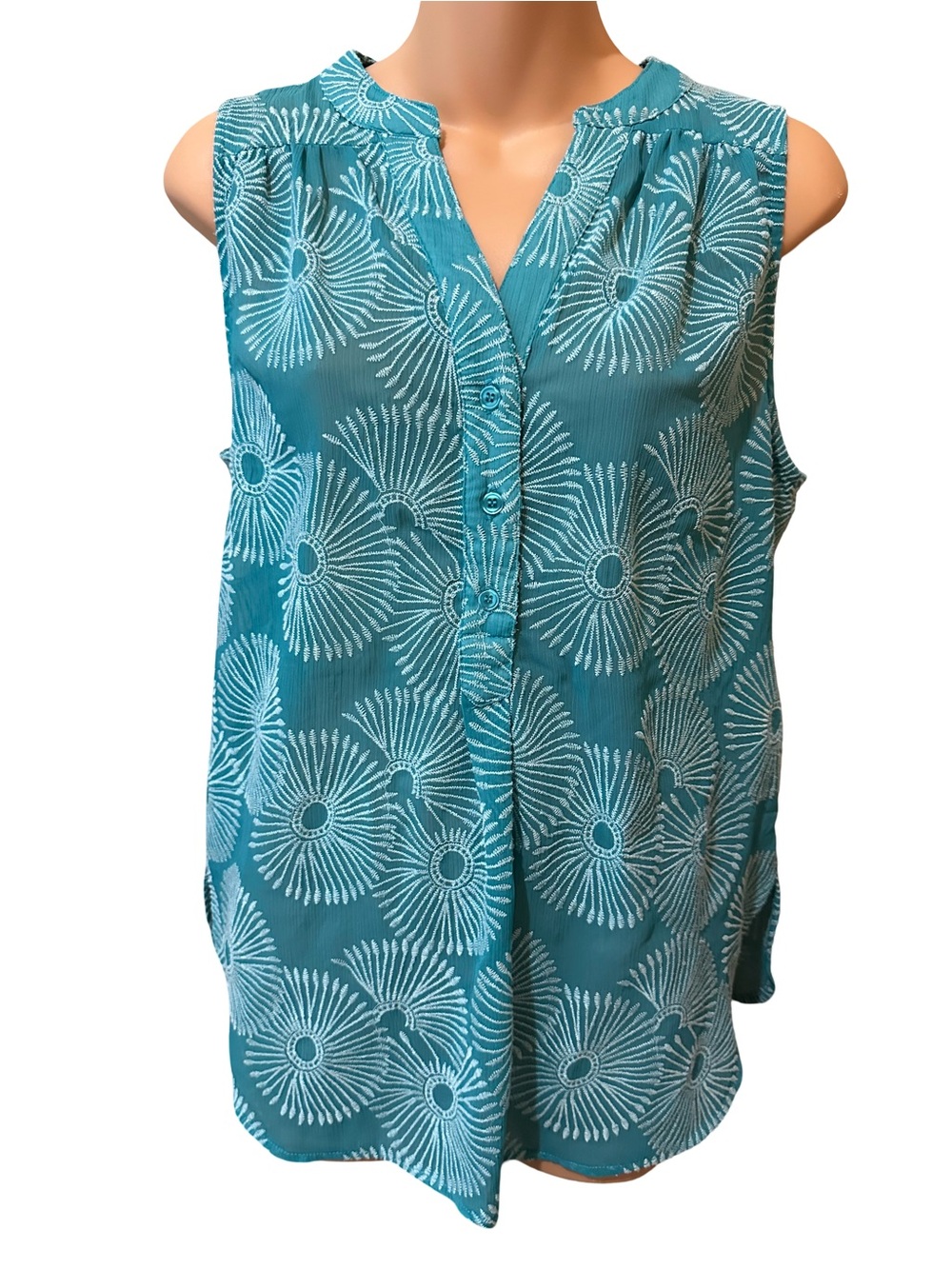 Market & Spruce Teal Floral Starburst Embroidery Sleeveless Top
